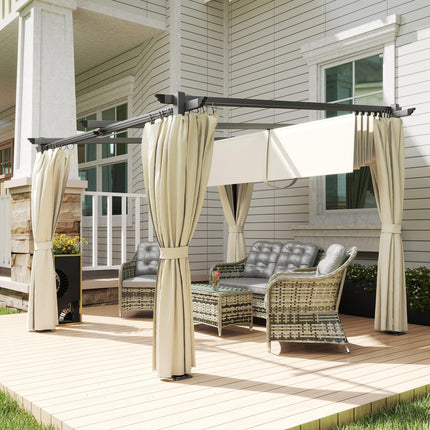 3 x 3 Metre Retractable Roof Pergola with Curtains - Beige