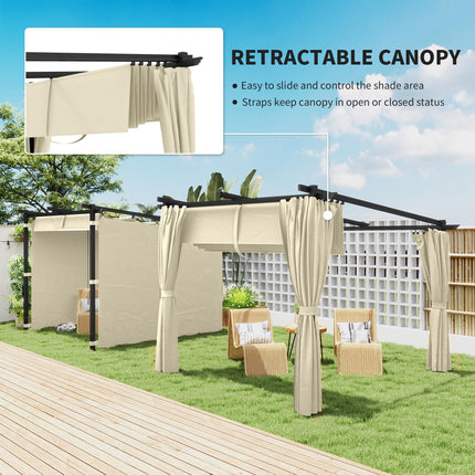 3 x 3 Metre Retractable Roof Pergola with Curtains - Beige
