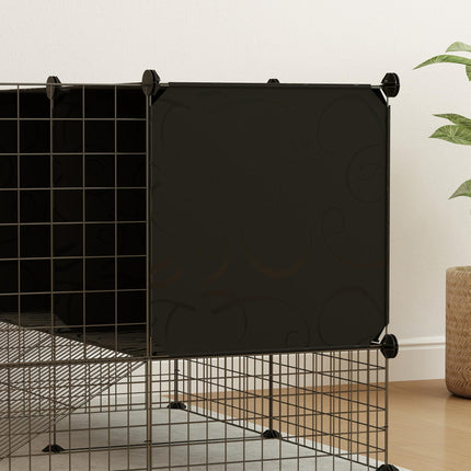 DIY Small Animal C&C Cage with Elevated Huts, 31 Panels for Guinea Pigs, Hedgehogs, Rabbits - Black