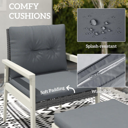 Five-Piece Rattan Patio Set, with Wood-Top Table - Grey