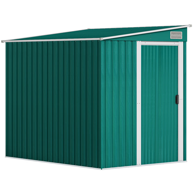 7 x 5ft Galvanised Metal Garden Shed with Sliding Door and Ventilation - Green