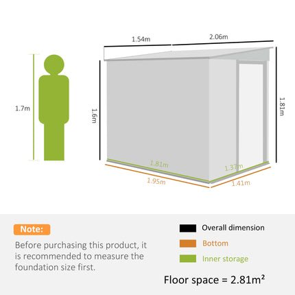 7 x 5ft Galvanised Metal Garden Shed with Sliding Door and Ventilation - Green