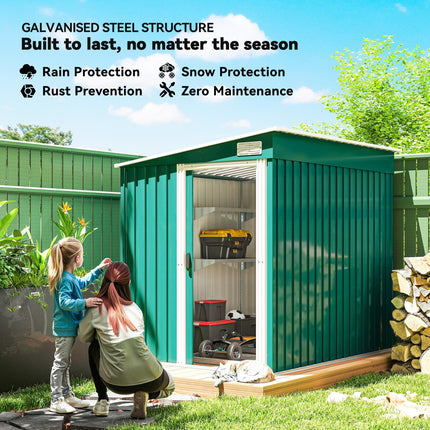 7 x 5ft Galvanised Metal Garden Shed with Sliding Door and Ventilation - Green