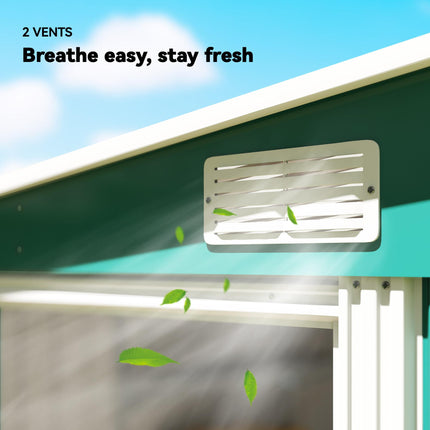 7 x 5ft Galvanised Metal Garden Shed with Sliding Door and Ventilation - Green