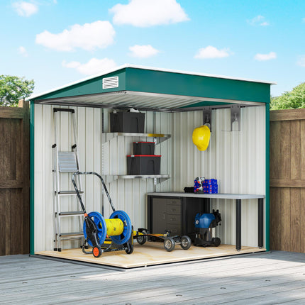 7 x 5ft Galvanised Metal Garden Shed with Sliding Door and Ventilation - Green
