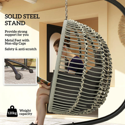 Outdoor Hanging Egg Chair with Padded Cushion and Metal Stand - Dark Grey