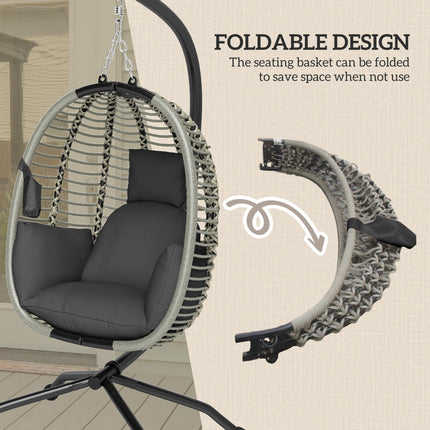 Outdoor Hanging Egg Chair with Padded Cushion and Metal Stand - Dark Grey