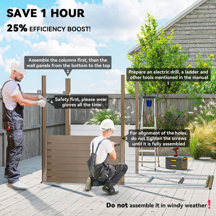 5 x 9ft Galvanised Metal Garden Shed with Foundation Kit, Outdoor Lean-to Shed, Tool Storage House for Garden, Brown