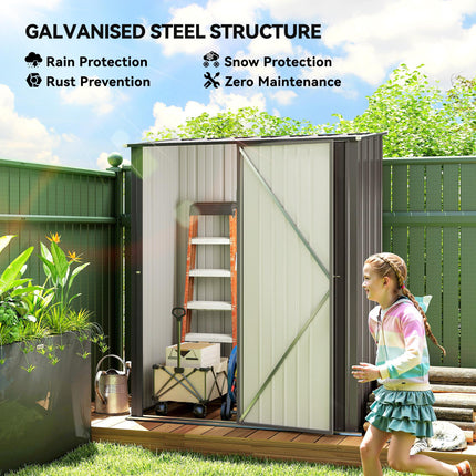 5.3 x 3.1ft Corrugated Steel Garden Storage Shed - Light Grey