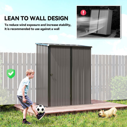 5.3 x 3.1ft Corrugated Steel Garden Storage Shed - Light Grey
