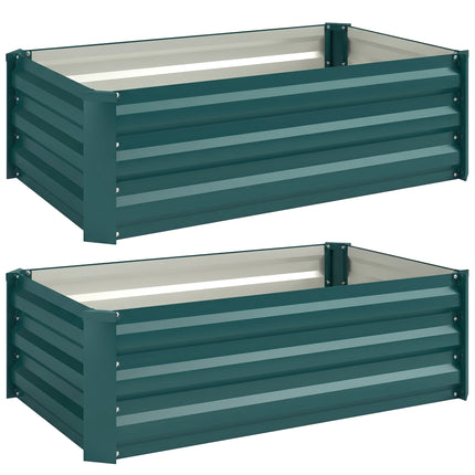 Set of 2 Galvanised Steel Raised Garden Planters 30x100cm - Green