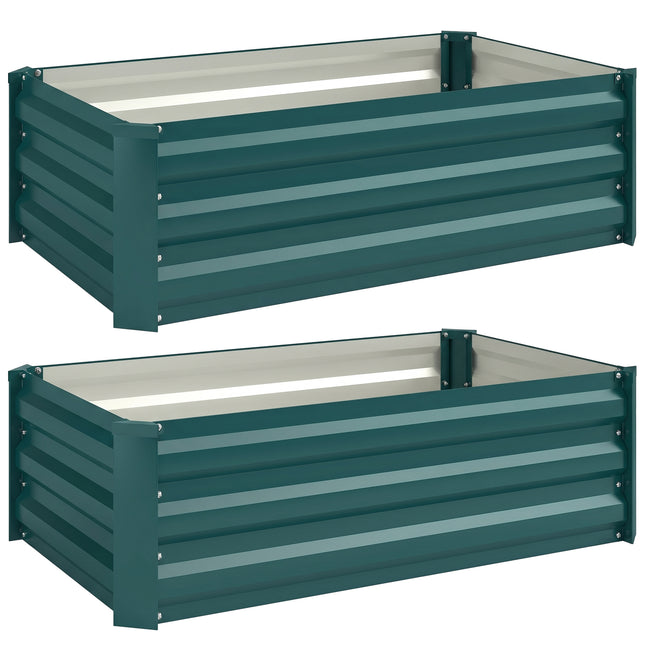Set of 2 Galvanised Steel Raised Garden Planters 30x100cm - Green