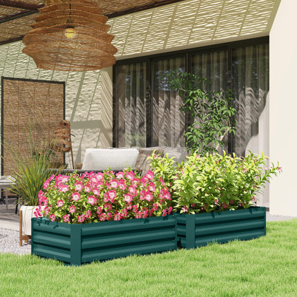Set of 2 Galvanised Steel Raised Garden Planters 30x100cm - Green