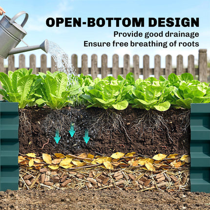 Set of 2 Galvanised Steel Raised Garden Planters 30x100cm - Green
