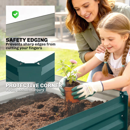 Set of 2 Galvanised Steel Raised Garden Planters 30x100cm - Green