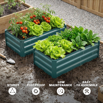 Set of 2 Galvanised Steel Raised Garden Planters 30x100cm - Green