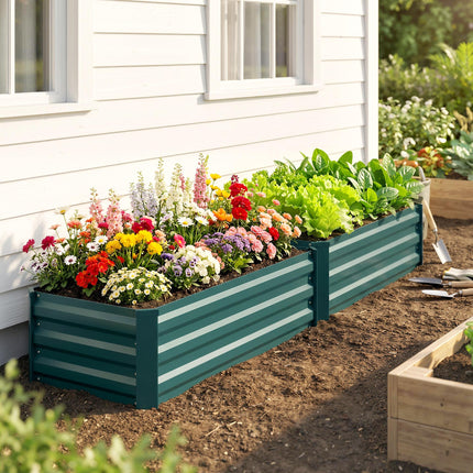 Set of 2 Galvanised Steel Raised Garden Planters 30x100cm - Green