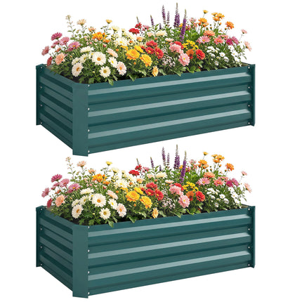 Set of 2 Galvanised Steel Raised Garden Planters 30x100cm - Green