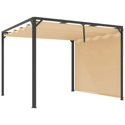 3 x 3 Metre Aluminium Pergola with Retractable Roof and Wall - Khaki