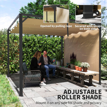 3 x 3 Metre Aluminium Pergola with Retractable Roof and Wall - Khaki