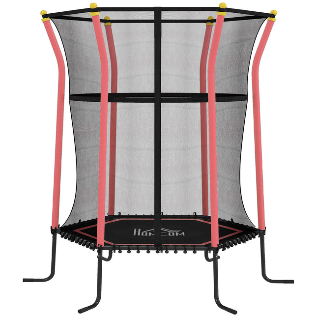 Kids Mini Trampoline Bouncer with Safety Enclosure Net for Ages 3-10 - Red