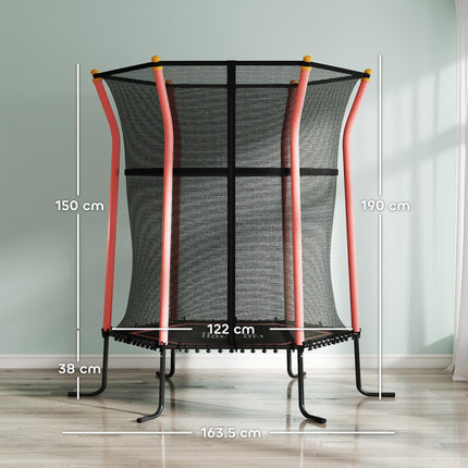 Kids Mini Trampoline Bouncer with Safety Enclosure Net for Ages 3-10 - Red