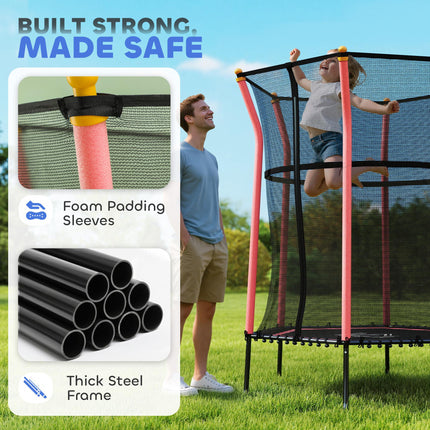 Kids Mini Trampoline Bouncer with Safety Enclosure Net for Ages 3-10 - Red