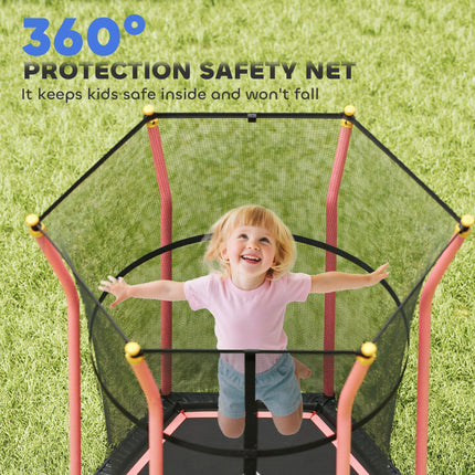 Kids Mini Trampoline Bouncer with Safety Enclosure Net for Ages 3-10 - Red
