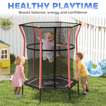 Kids Mini Trampoline Bouncer with Safety Enclosure Net for Ages 3-10 - Red