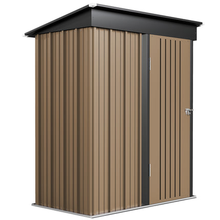 5x3ft Corrugated Steel Lean-To Storage Shed with Lock - Brown