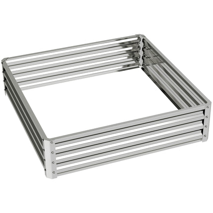 Square Raised Garden Bed Box with Weatherized Steel Frame for Vegetables, Flowers, & Herbs, 120 x 120 x 30cm, Silver Tone