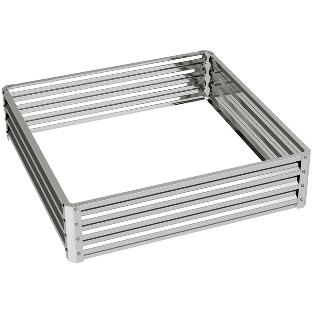 Square Raised Garden Bed Box with Weatherized Steel Frame for Vegetables, Flowers, & Herbs, 120 x 120 x 30cm, Silver Tone