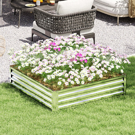 Square Raised Garden Bed Box with Weatherized Steel Frame for Vegetables, Flowers, & Herbs, 120 x 120 x 30cm, Silver Tone