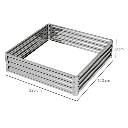 Square Raised Garden Bed Box with Weatherized Steel Frame for Vegetables, Flowers, & Herbs, 120 x 120 x 30cm, Silver Tone