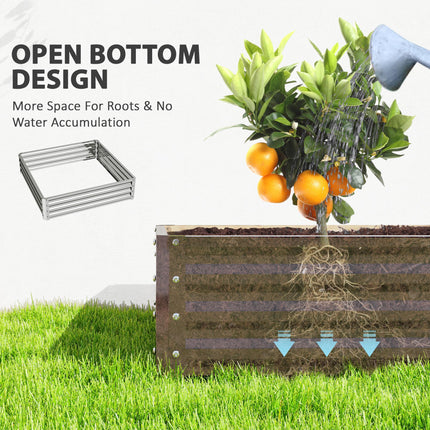 Square Raised Garden Bed Box with Weatherized Steel Frame for Vegetables, Flowers, & Herbs, 120 x 120 x 30cm, Silver Tone