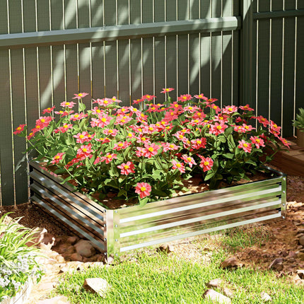 Square Raised Garden Bed Box with Weatherized Steel Frame for Vegetables, Flowers, & Herbs, 120 x 120 x 30cm, Silver Tone