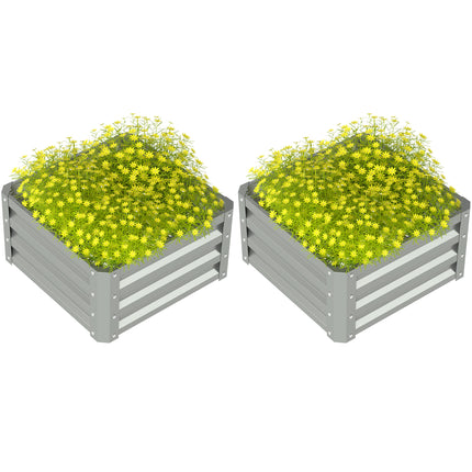 Set of 2 Galvanised Steel Raised Planter Boxes 60x60cm - Light Grey