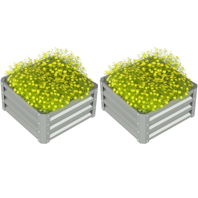 Set of 2 Galvanised Steel Raised Planter Boxes 60x60cm - Light Grey