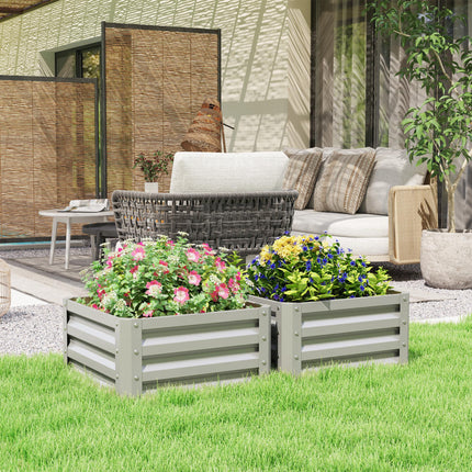 Set of 2 Galvanised Steel Raised Planter Boxes 60x60cm - Light Grey