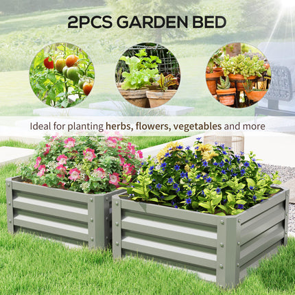 Set of 2 Galvanised Steel Raised Planter Boxes 60x60cm - Light Grey