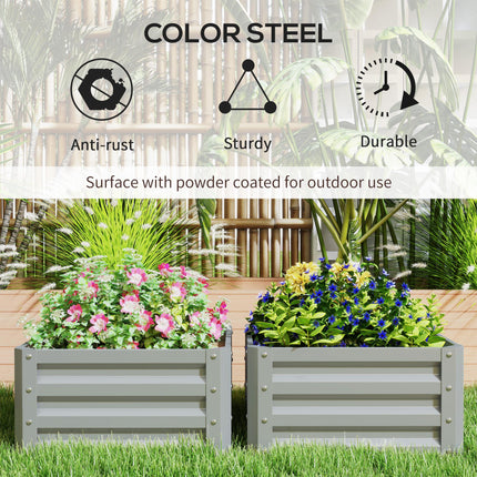 Set of 2 Galvanised Steel Raised Planter Boxes 60x60cm - Light Grey