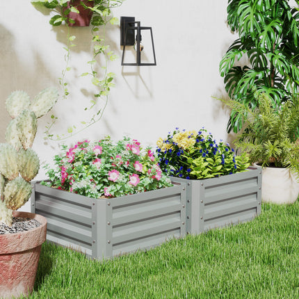 Set of 2 Galvanised Steel Raised Planter Boxes 60x60cm - Light Grey