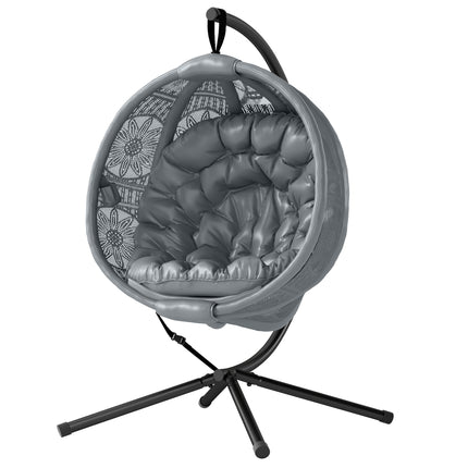 Round Egg Basket Chair with Steel Stand and Padded Cushion - Charcoal Grey