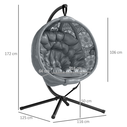 Round Egg Basket Chair with Steel Stand and Padded Cushion - Charcoal Grey