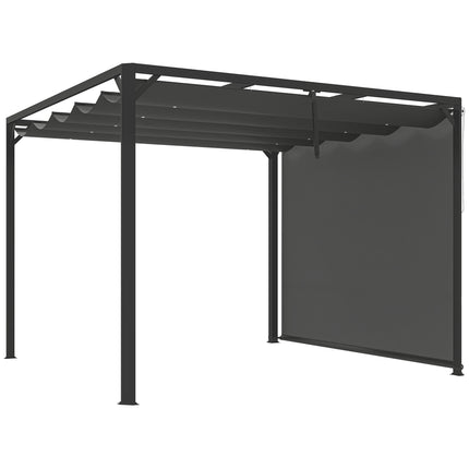 3 x 3m Aluminium Pergola with Retractable Roof and Wall - Dark Grey