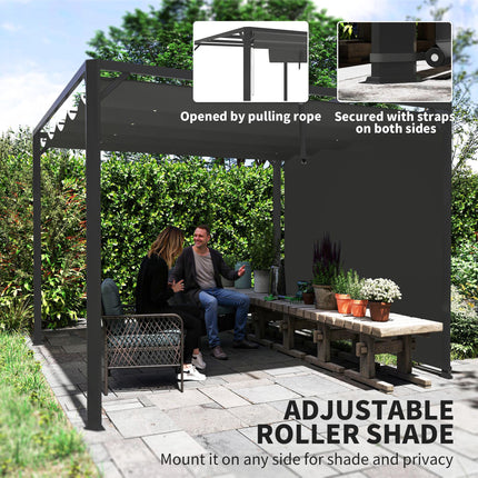 3 x 3m Aluminium Pergola with Retractable Roof and Wall - Dark Grey