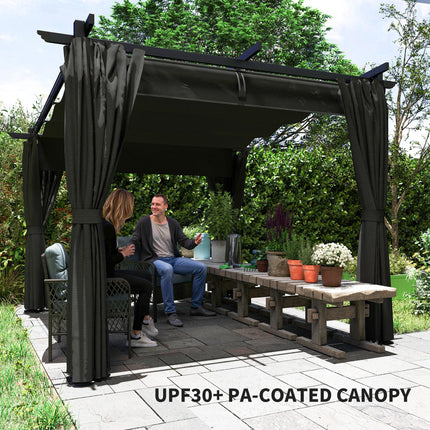 3 x 3 m Retractable Roof Pergola with Curtains - Dark Grey