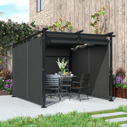3 x 3 m Retractable Roof Pergola with Curtains - Dark Grey