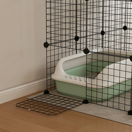 Indoor Steel Wire Cat Cage with Hammock, Ramps & Doors for 1-3 Cats - Black