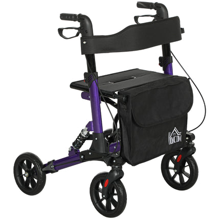 Folding Rollator Walker with Seat, Backrest, Dual Brakes, Adjustable Handle & Storage Bag for Seniors - Purple